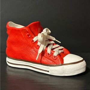 1970s Vintage Red Tennis Shoe Planter By Aldon, Porcelain With Shoelace